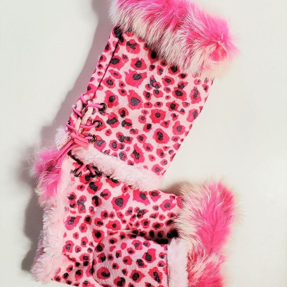 Pink Leopard Print Fingerless Gloves